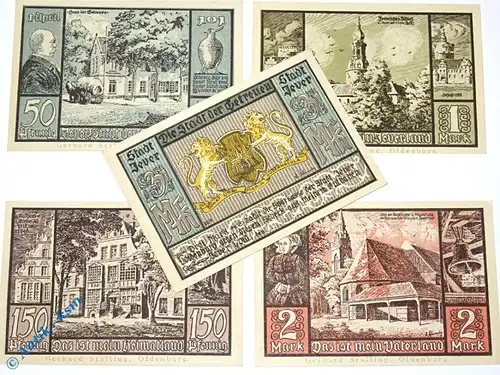 Notgeld Stadt Jever , Sparkasse der Stadt , Niedersachsen , kompletter Satz mit 5 Scheinen in kassenfrischer Erhaltung , Seriennotgeld , 661A.1 , von 1922