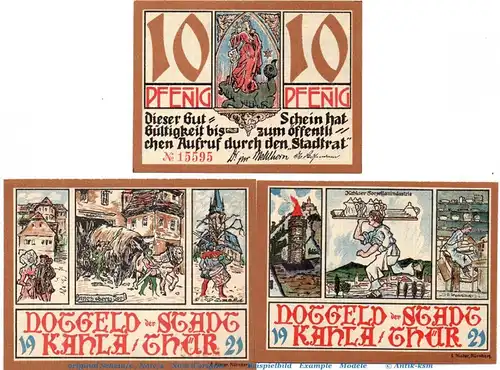Notgeld Stadt Kahla , 668.1 Set mit 3 Scheinen in kfr. von 1921 , Thüringen Seriennotgeld