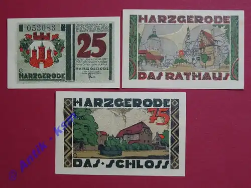 Notgeld Harzgerode , Sachsen Anhalt , vollständiger Satz mit 3 Scheinen , Seriennotgeld , 582.4 , von 1921