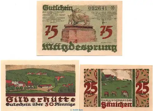 Notgeld Stadt Harzgerode 582.6 , Set mit 3 Scheinen in kfr. von 1921 , Sachsen Anhalt Seriennotgeld