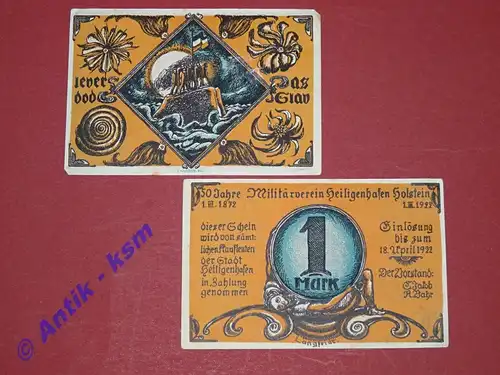 Notgeld Heiligenhafen , Schleswig Holstein , vollständiger Satz mit 2 Scheinen , Seriennotgeld , 591.1 , von 1922