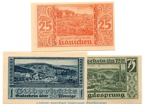 Notgeld Stadt Harzgerode 582.5 , Set mit 3 Scheinen in kfr. von 1921 , Sachsen Anhalt Seriennotgeld