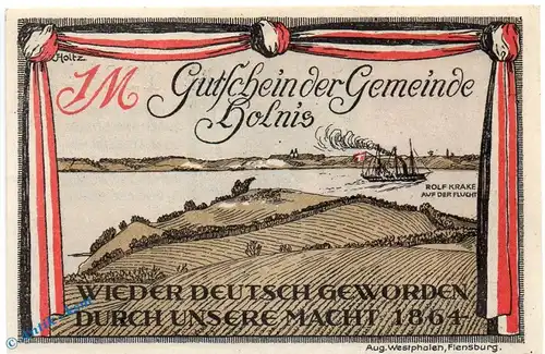 Notgeld Holnis , 1 Mark Schein in kfr. Mehl Grabowski 624.2.a , von 1920 ,  Schleswig Holstein Seriennotgeld