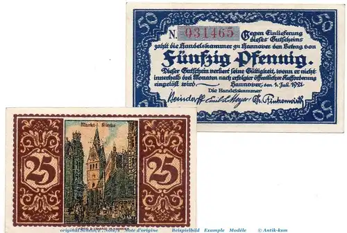Notgeld Stadt Hannover 572.2 , Set mit 2 Scheinen in kfr. von 1921 , Niedersachsen Seriennotgeld
