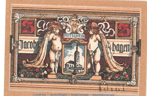 Notgeld Stadt Jacobshagen 651.2 , 25 Pfennig Schein Putten in kfr. von 1920 , Pommern Seriennotgeld