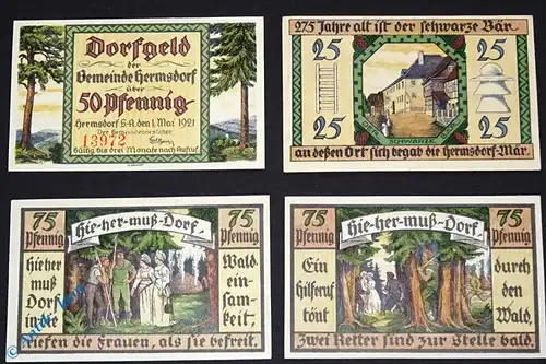 Notgeld Hermsdorf , Satz mit 4 Scheinen , Mehl Grabowski 600.1 , von 1921 , Thüringen Seriennotgeld