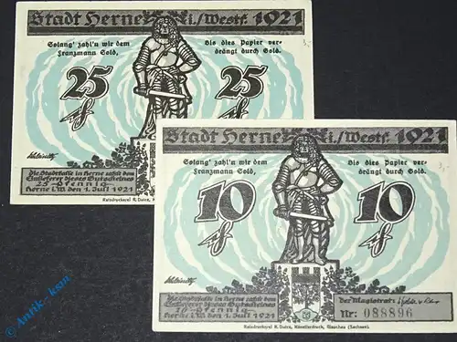 Notgeld Herne , Set mit 2 Scheinen , solang bis , Mehl Grabowski 602.3 a , von 1921 , Westfalen Serien Notgeld