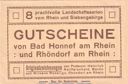 Notgeld Bad Honnef , Umschlag , Verkaufsverpackung zu Mehl Grabowski 627. , von 1921 , Westfalen Serien Notgeld
