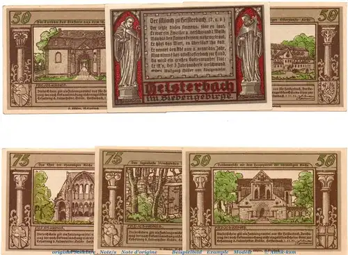 Notgeld Hermanns Heisterbach 593.2 , Set mit 6 Scheinen in kfr. von 1921 , Westfalen Seriennotgeld