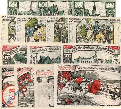 Notgeld Stadt Holzminden 625.1 , Set mit 14 Scheinen in kfr. o.D.  Niedersachsen Serien Notgeld