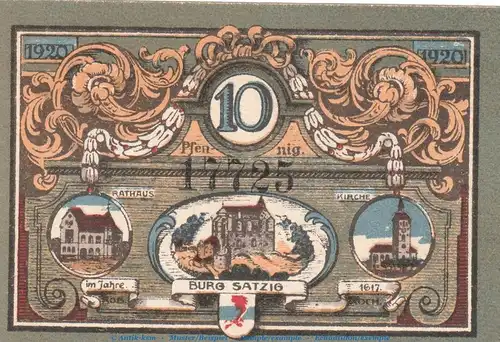 Notgeld Stadt Jacobshagen 651.2 , 10 Pfennig Schein Putten in kfr. von 1920 , Pommern Seriennotgeld