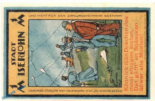 Notgeld Iserlohn , 1 Mark Schein Nr 1 in kfr. Mehl Grabowski 647.1 , von 1921 , Westfalen Seriennotgeld