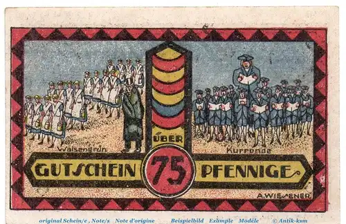 Notgeld Rud. Wichmann Postkartenzentrale Hamburg 561.1 , 75 Pfennig Schein in kfr. von 1921 , Hamburg Seriennotgeld