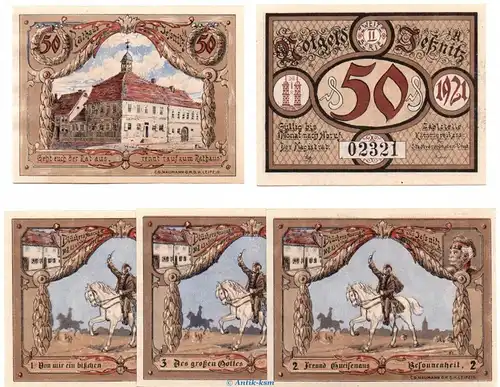 Notgeld Stadt Jessnitz 659.2 , Blücher Set mit 5 Scheinen in kfr. von 1921 , Sachsen Anhalt Seriennotgeld