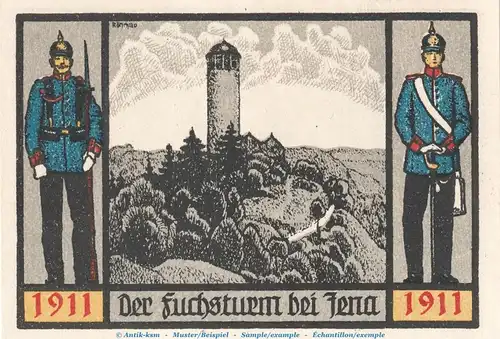 Notgeld ehemaliger 94er Jena 657.1.b , 1 Mark Schein Nr.4 o.Drfa. in kfr. von 1921 , Thüringen Seriennotgeld