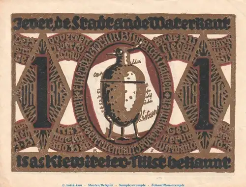 Notgeld Bismarckturm Jever 660.1 , 1 Mark Schein Nr.3 in kfr. o.D. Niedersachsen Seriennotgeld