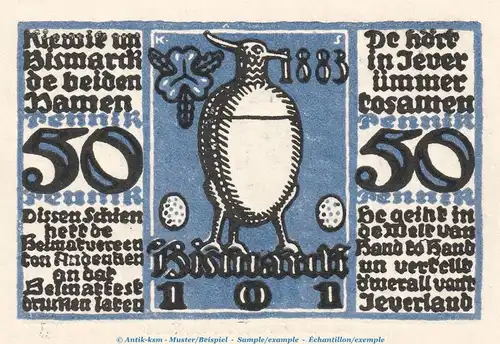 Notgeld Heimatverein Jever 661.1 , 50 Pfennig Schein Nr.3 in kfr. von 1921 , Niedersachsen Seriennotgeld