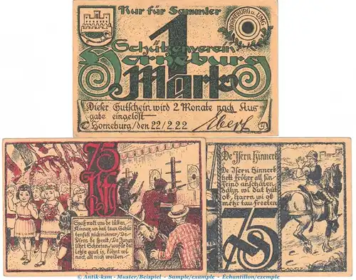 Notgeld Schützenverein Horneburg 631.1 , Set mit 3 Scheinen in kfr. von 1922 , Niedersachsen Seriennotgeld