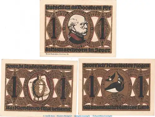 Notgeld Bismarckturm Jever 660.1 , Set mit 3 Scheinen in kfr. o.D. Niedersachsen Seriennotgeld