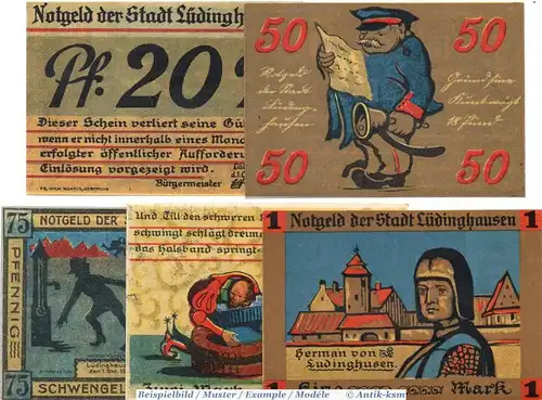 Notgeld Lüdinghausen , Set mit 5 Scheinen in kfr. Mehl Grabowski 837.1 , von 1921 , Westfalen Seriennotgeld