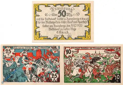 Notgeld Lutter , Set mit 3 Scheinen kfr , Mehl Grabowski 847.1 , von 1920 , Niedersachsen Seriennotgeld