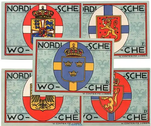 Notgeld Musterschau Stadt Lübeck , Set mit 5 Scheinen in kfr. von 1921 , Schleswig Holstein Seriennotgeld