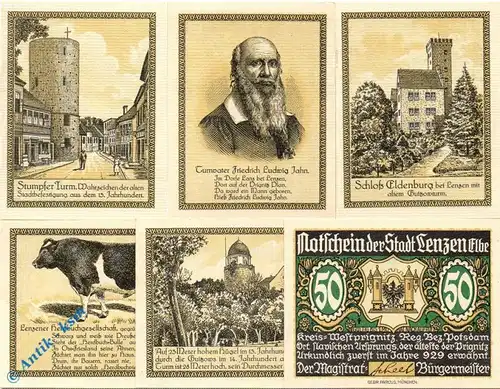 Notgeld Lenzen , Set mit 6 Scheinen in kfr. Mehl Grabowski 792.1 , von 1921 , Brandenburg Seriennotgeld