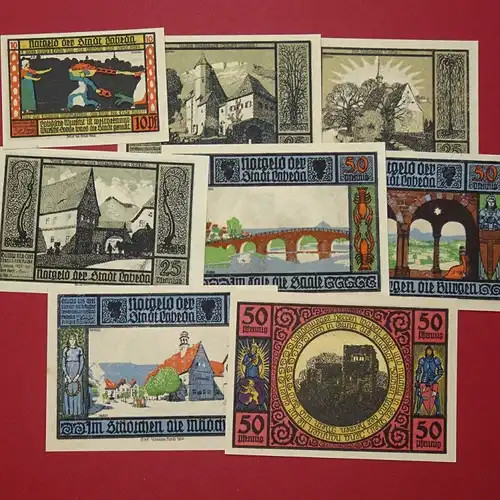 Notgeld Stadt Lobeda 808.1,3 , Set mit 8 Schienen in kfr. von 1921 , Thüringen Seriennotgeld