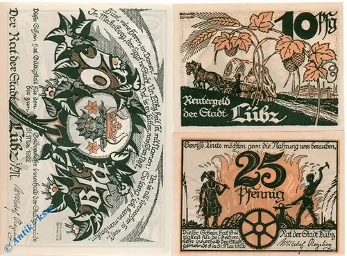 Notgeld Lübz , Reutergeld , Set mit 3 Scheinen , Mehl Grabowski 835.1 , Mecklenburg Vorpommern Seriennotgeld