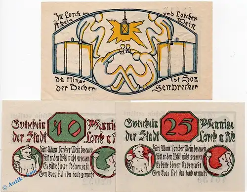 Notgeld Stadt Lorch 815.1-2 , 2 Sets mit 3 Scheinen in kfr. von 1920 , Hessen Seriennotgeld