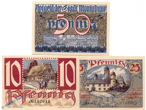 Notgeld Montabaur , Set mit 3 Scheinen in kfr. Mehl Grabowski 898.1 , von 19202 , Hessen  Seriennotgeld