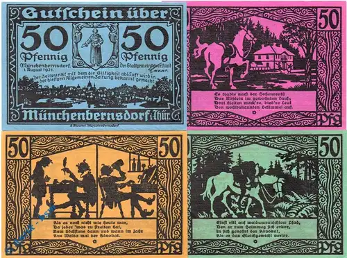 Notgeld Münchenbernsdorf , Set mit 4 Scheinen , Mehl Grabowski 911.1 , von 1921 , Thüringen Seriennotgeld