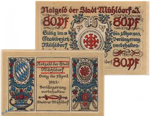 Notgeld Mühldorf , Set mit 2 Scheinen in kfr. Mehl Grabowski 904.2 , von 1921 , Bayern Seriennotgeld