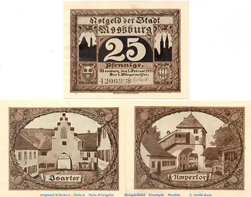 Notgeld Stadt Moosburg , 899.1 Set mit 3 Scheinen in kfr. von 1921 , Bayern Seriennotgeld