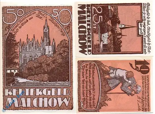 Notgeld Malchow , Reutergeld , Set mit 3 Scheinen , Mehl Grabowski 863.1 , Mecklenburg Vorpommern Seriennotgeld