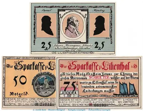Notgeld Sparkasse Lilienthal 802.12 , Serie H Set mit 3 Scheinen in kfr. von 1921 , Niedersachsen Seriennotgeld