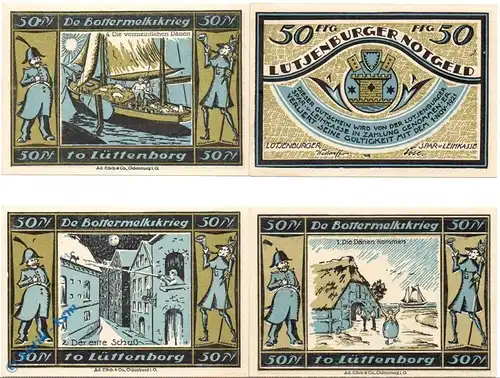 Notgeld Lütjenburg , Set mit 4 Scheinen in kfr. Mehl Grabowski 842.1 , von 1921 , Schleswig Holstein Seriennotgeld