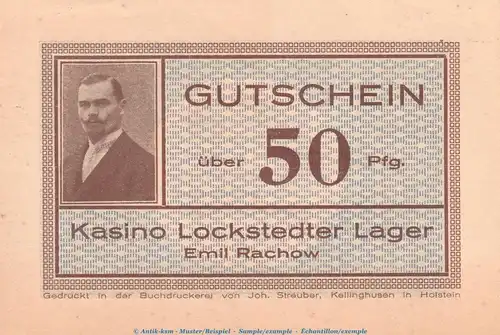 Notgeld Lockstedter Lager 811.1.a , 50 Pfennig Schein in kfr. o.D. Schleswig Holstein Seriennotgeld