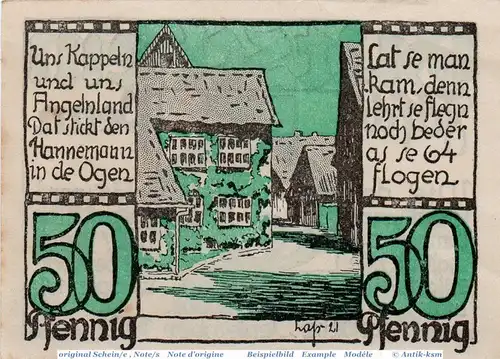 Notgeld Kappeln , 676.1 , Wilhelm Lass 50 Pfennig Schein in kfr. von 1921 , Schleswig Holstein Seriennotgeld