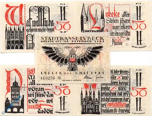 Notgeld Lübeck , Set mit 5 Scheinen , Mehl Grabowski 831.2 , von 1921 , Schleswig Holstein Seriennotgeld