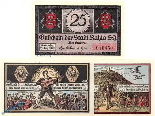 Notgeld Kahla , Set mit 3 Scheinen in kfr. Mehl Grabowski 668.2 , von 1921 , Thüringen Seriennotgeld