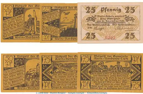 Notgeld Klein Nordende Lieth 706.1.a , Set mit 6 Scheinen in kfr. o.D. Schleswig Holstein Seriennotgeld