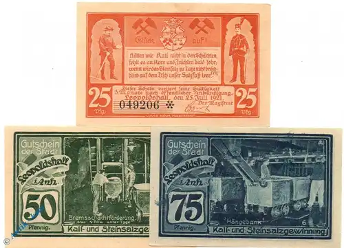 Notgeld Leopoldshall , Set mit 3 Scheinen , Serie 2 , Mehl Grabowski 794.2 , von 1921 , Sachsen Anhalt Seriennotgeld