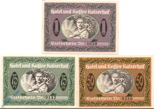 Notgeld Münster , Kaiserhof , Set mit 3 Scheinen o. Wz , Mehl Grabowski 914.1 , von 1921 , Westfalen Seriennotgeld