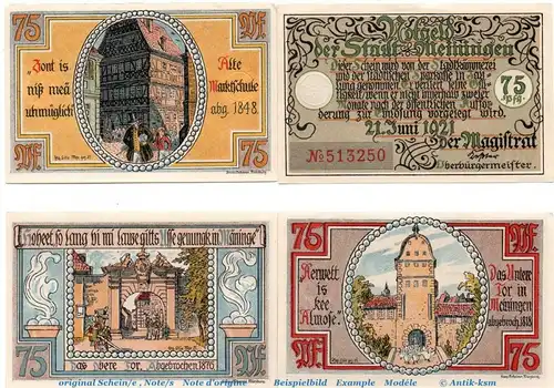Notgeld Stadt Meiningen 877.2 , Set mit 4 Scheinen in kfr. von 1921 , Thüringen Seriennotgeld
