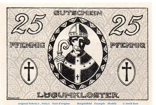 Notgeld Bürgermeister Lügumkloster 839.2.a , 25 Pfennig Schein in kfr. von 1920 , Schleswig Holstein Seriennotgeld