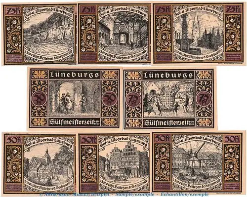 Notgeld Stadt Lüneburg 840.2 , Set -lila- mit 8 Scheinen in kfr. o.D. Niedersachsen Seriennotgeld