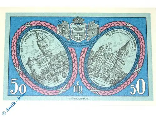Notgeld Königsberg , Eluka , Einzelschein über 50 Pfennig blau hellblau , Mehl Grabowski 723.1 , von 1921 , Ostpreussen Seriennotgeld