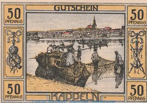Notgeld Stadt Kappeln 677.2.b , 50 Pfennig Schein Kn. rotbraun in kfr. von 1920 , Schleswig Holstein Seriennotgeld