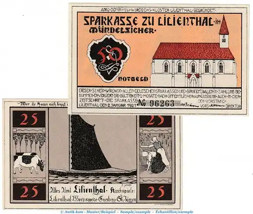 Notgeld Sparkasse Lilienthal 802.2 , Set mit 2 Scheinen in kfr. von 1921 , Niedersachsen Seriennotgeld